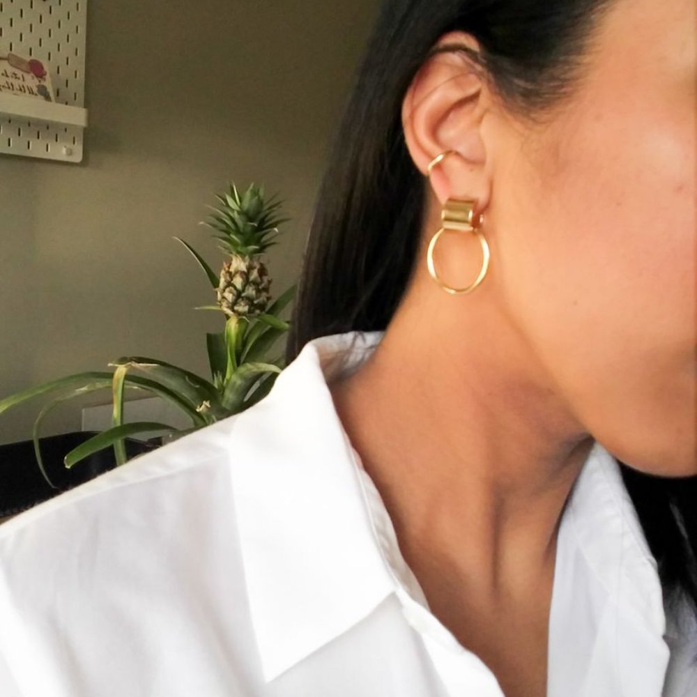 Jenny Bird Faye Knockers Hoop Gold Earrings - NWOT